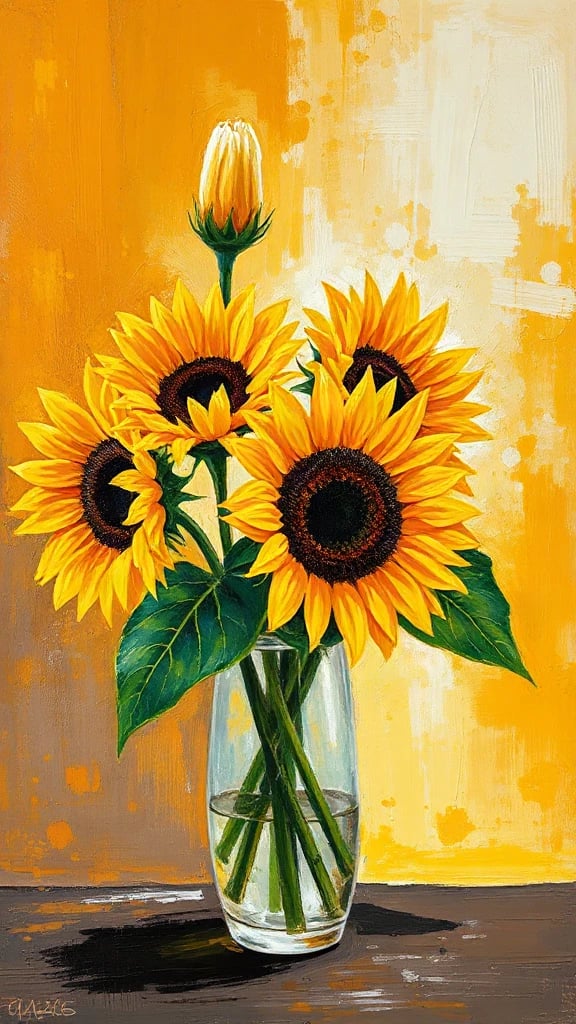 Vase Of Sunflowers Acrylic Palette Knife
