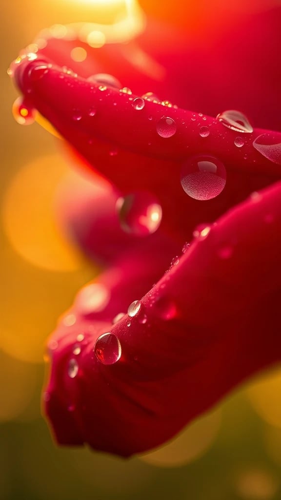 Rose Petal Droplets Macro Golden