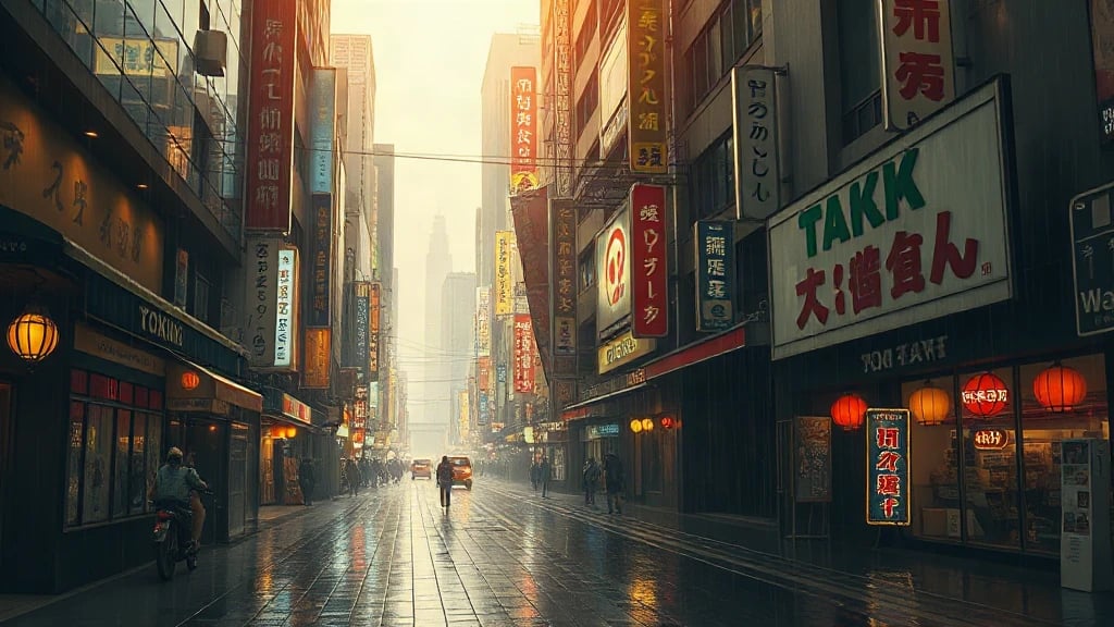Futuristic Tokyo Street Market In Matte Painting