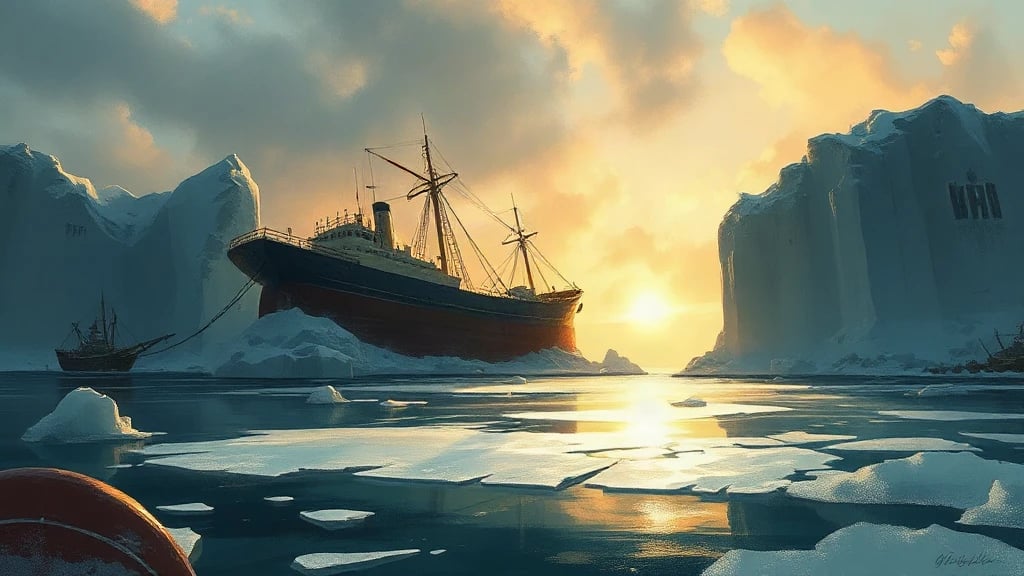 Frozen Shipwreck Trapped In Iceberg Painterly Sketch