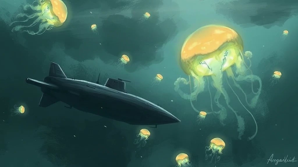 Submarine Exploring A Trench Of Painterly Sketch