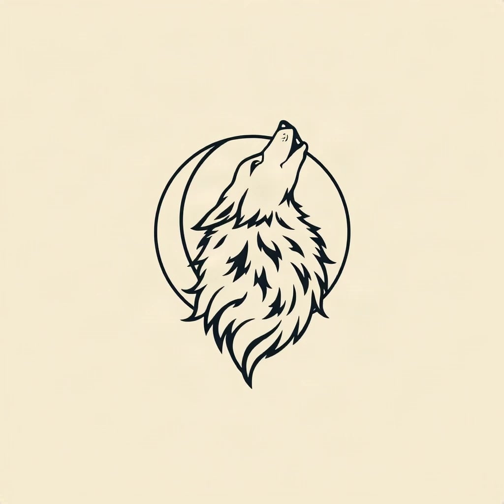 Line Art Wolf Moon Logo