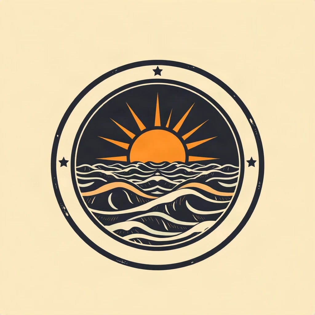 Vintage Badge Sun Waves Logo