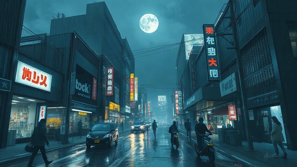 Futuristic Tokyo Street Market In Painterly Sketch