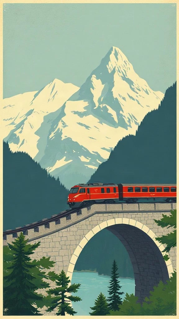 Retro Travel Poster Mountains