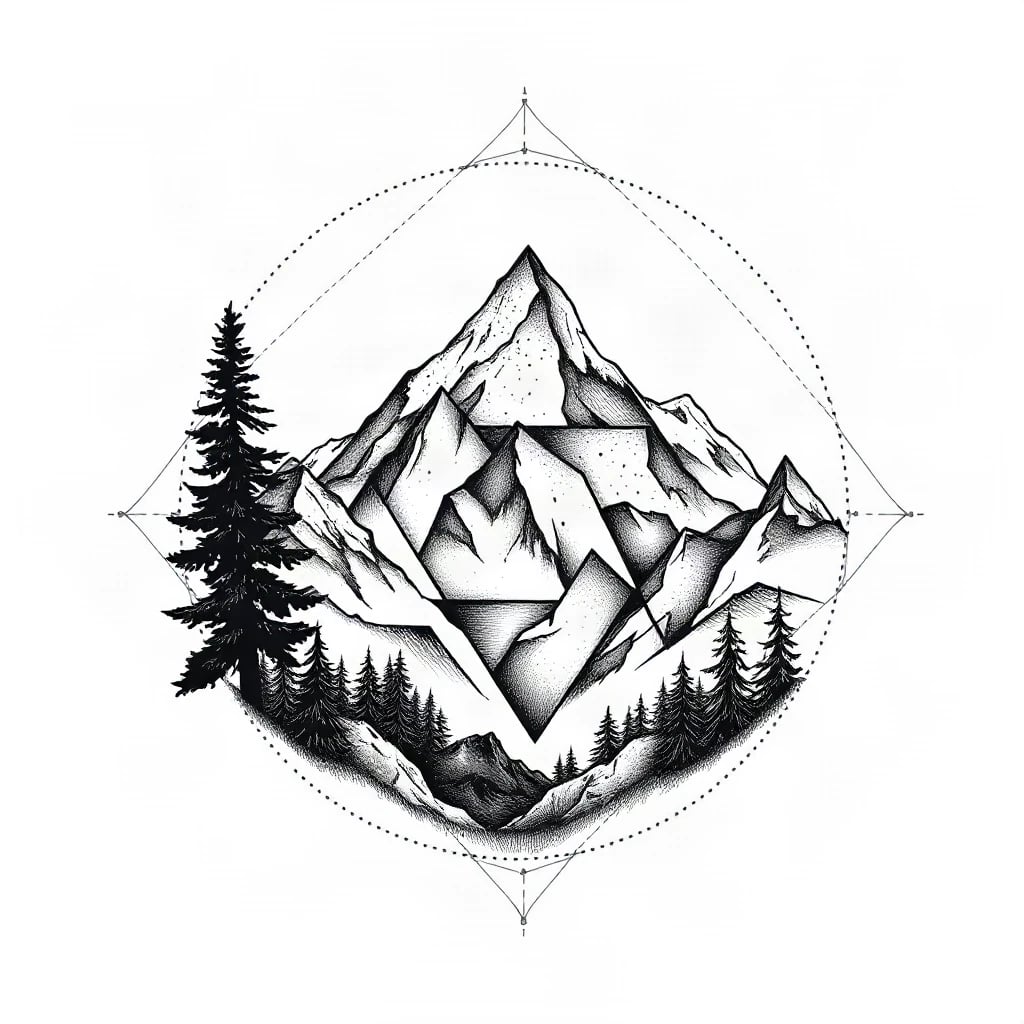 Geometric Mountain Range Tattoo