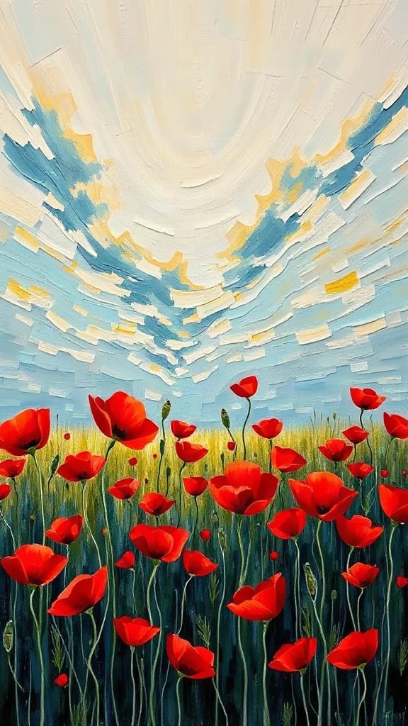 Field Of Red Poppies Acrylic Palette Knife