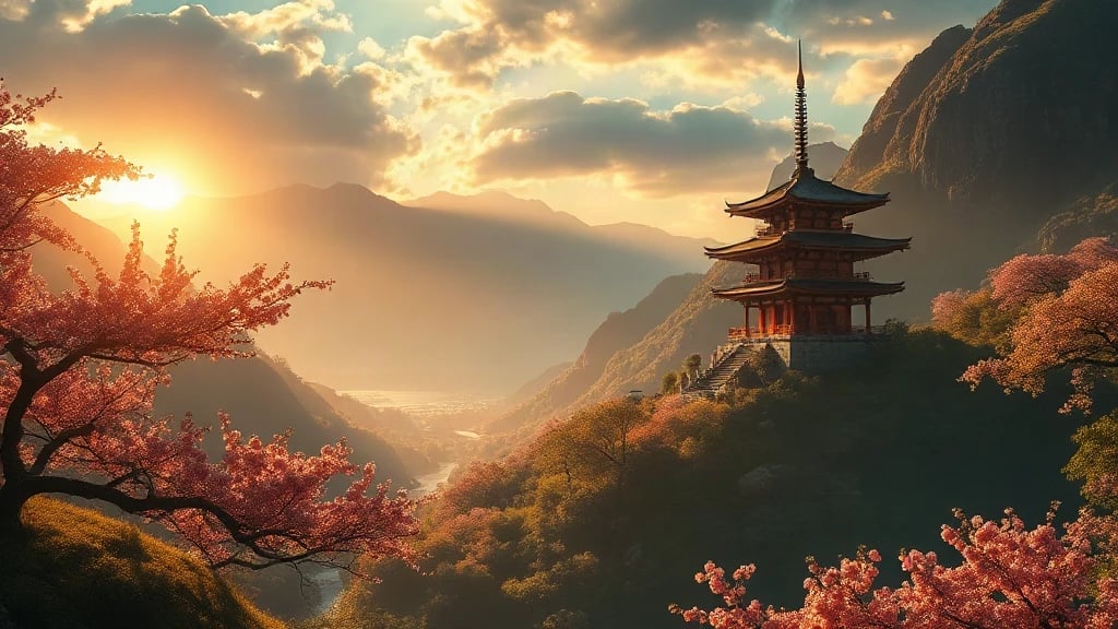 Hidden Valley With A Pagoda Matte Painting