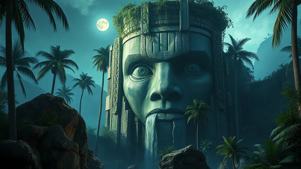 Jungle Ruin With A Colossal Matte Painting
