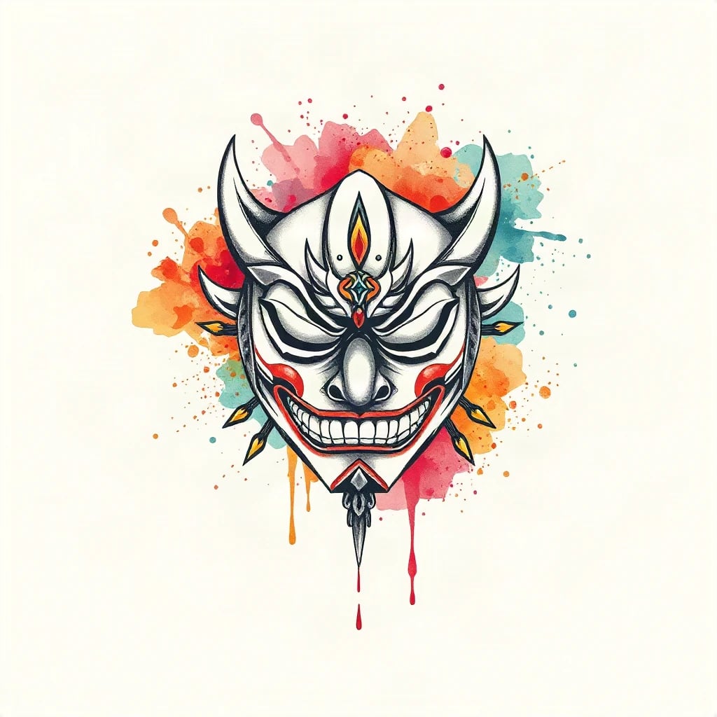 Watercolor Hannya Mask Tattoo