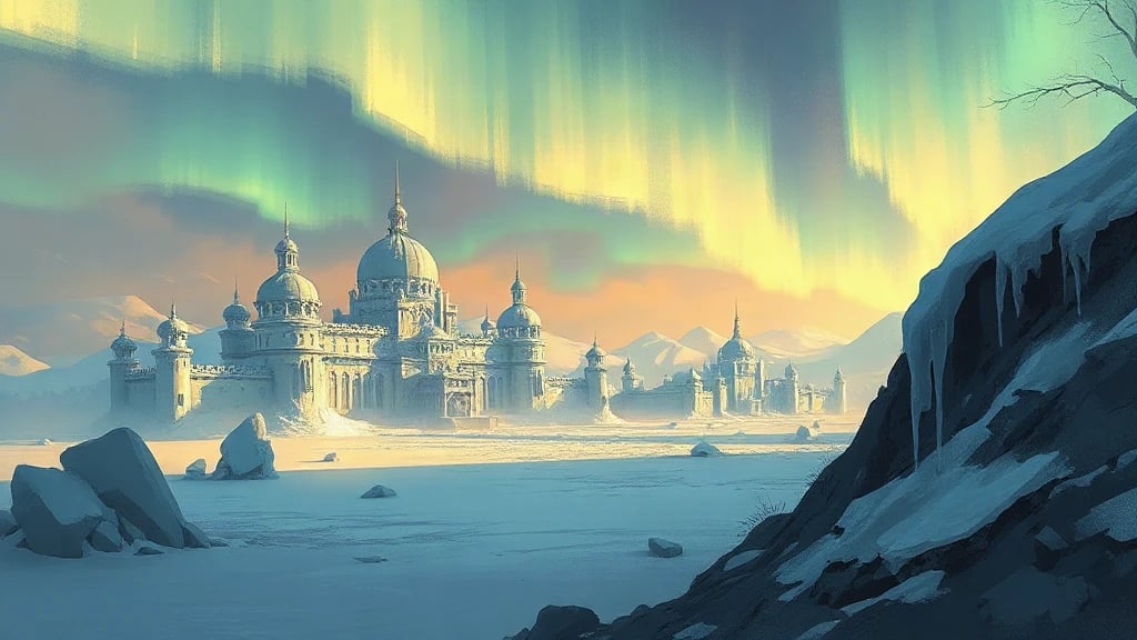 Frozen Kingdom With Ice Palaces Painterly Sketch