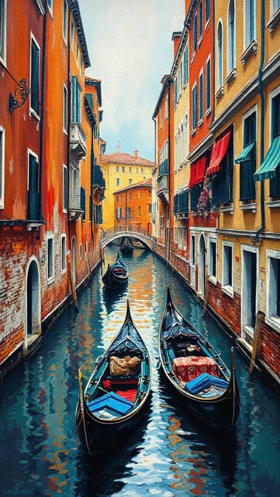 Veneticanal With Gondolas Acrylic Palette Knife