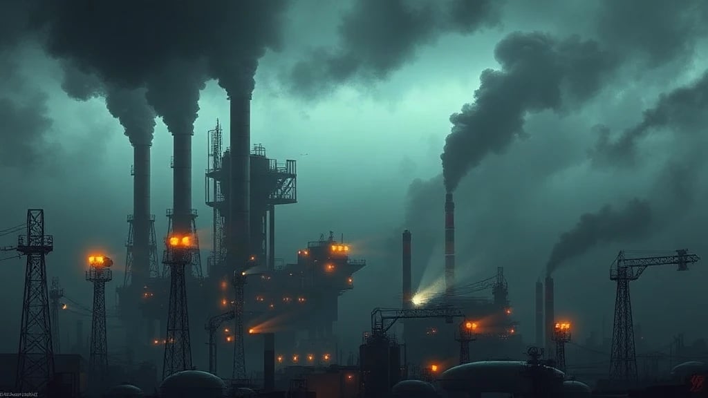 Dieselpunk Factory City With Smoke Matte Painting
