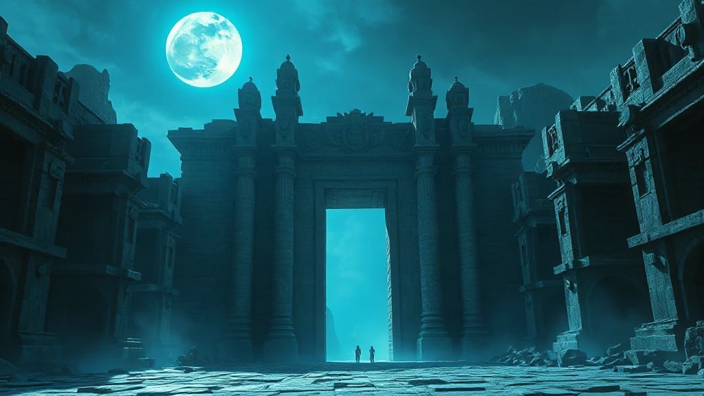 Colossal Ancient Gate Guarded By Matte Painting