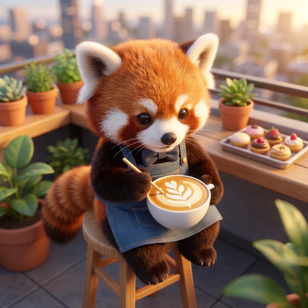 Panda Merah Barista Kebun Atap
