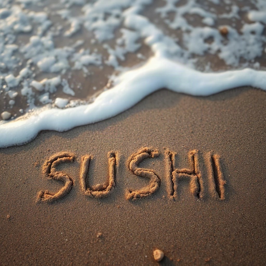 Sand Writing Sushi Typography