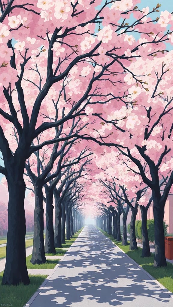 Cherry Blossom Avenue Gouache