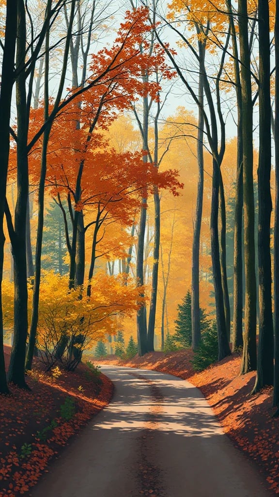 Forest Path In Autumn Gouache