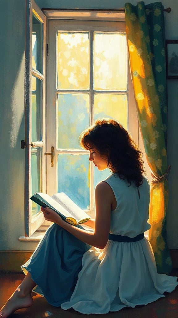 Womreading By A Sunlit Impressionist