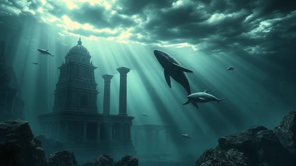 Underwater Temple With Shafts Of Matte Painting