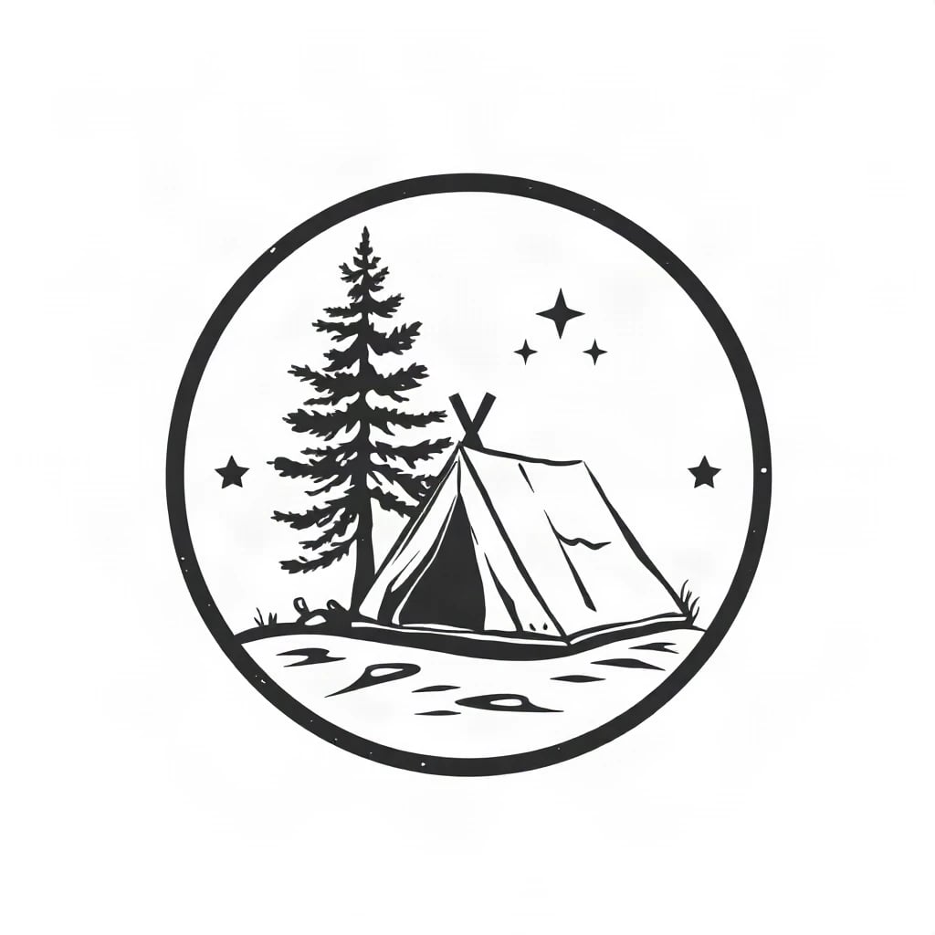 Retro Emblem Pine Tree Tent Logo