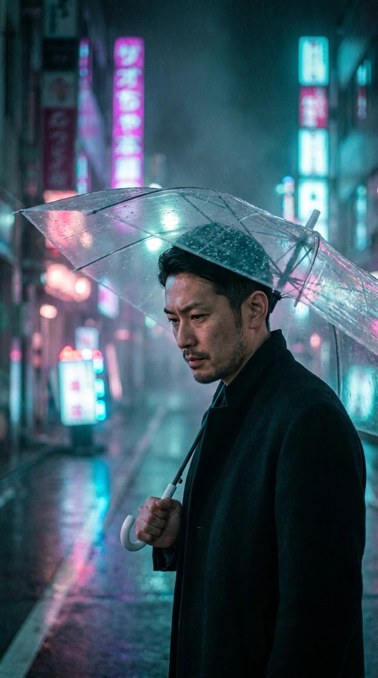 Tokyo Neon Rain Portrait