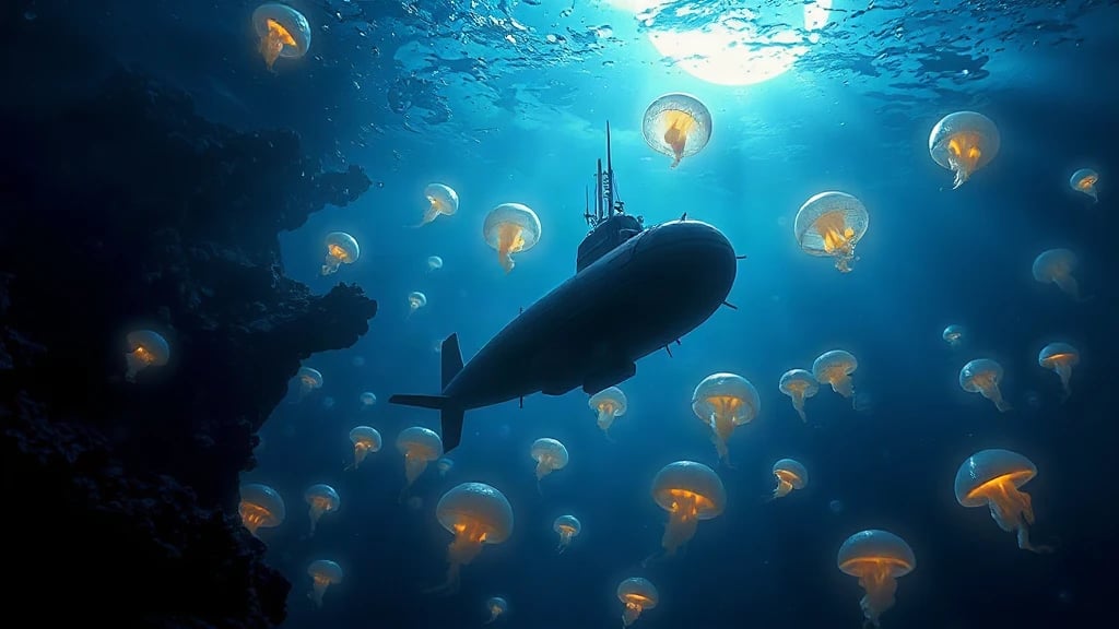 Submarine Exploring A Trench Of Matte Painting