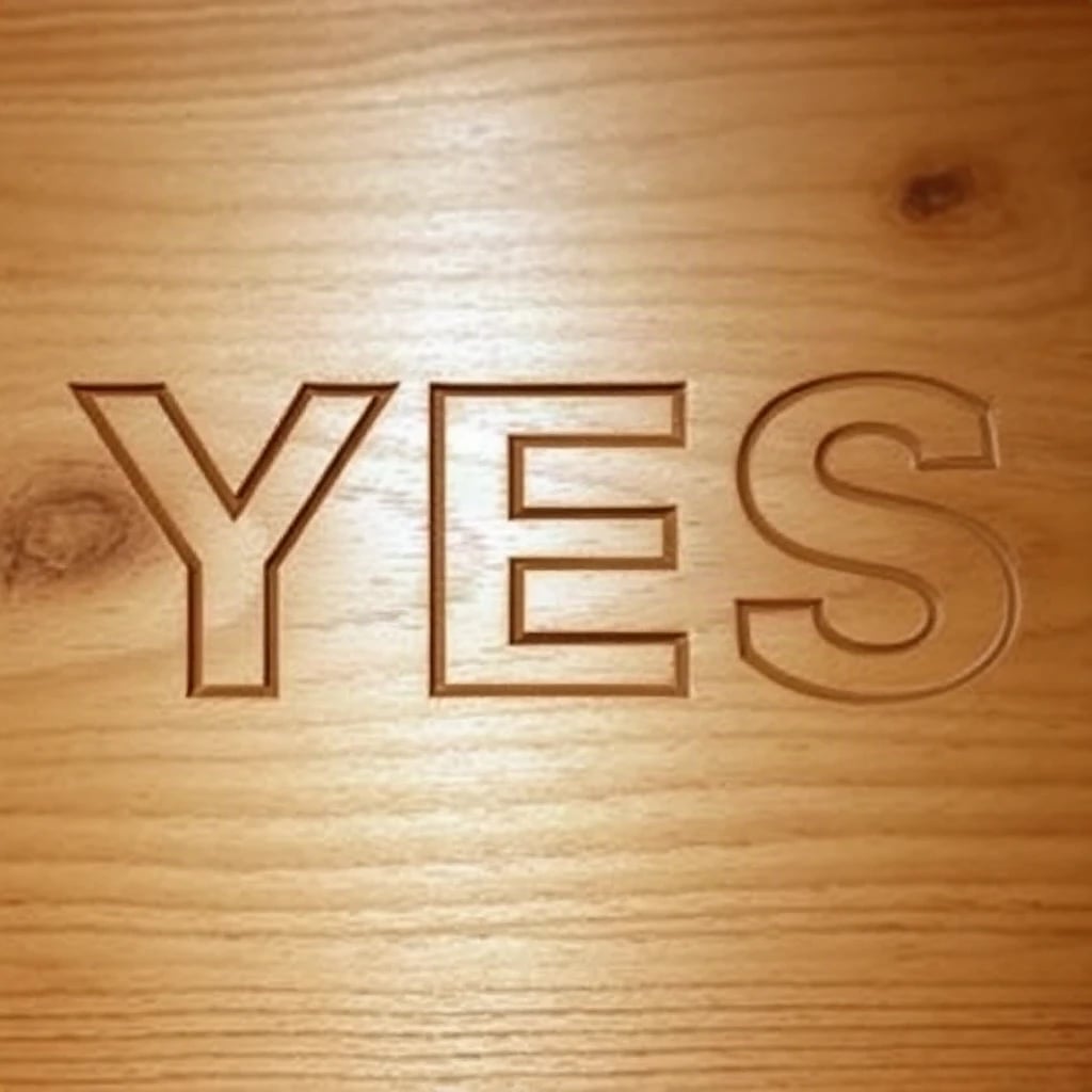 Wooden Carved Yes Typography