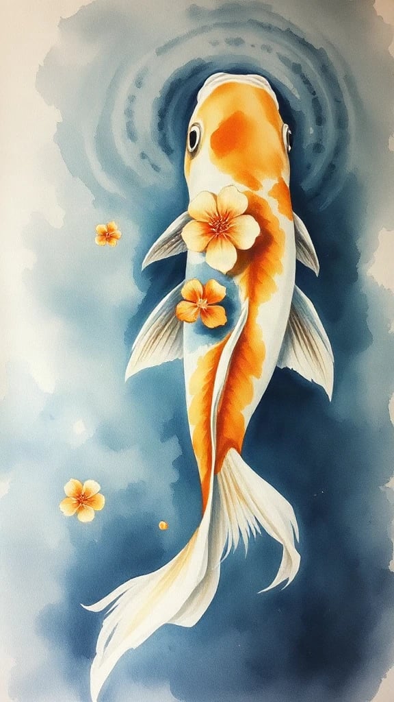 Koi Fish Swirl In Watercolor