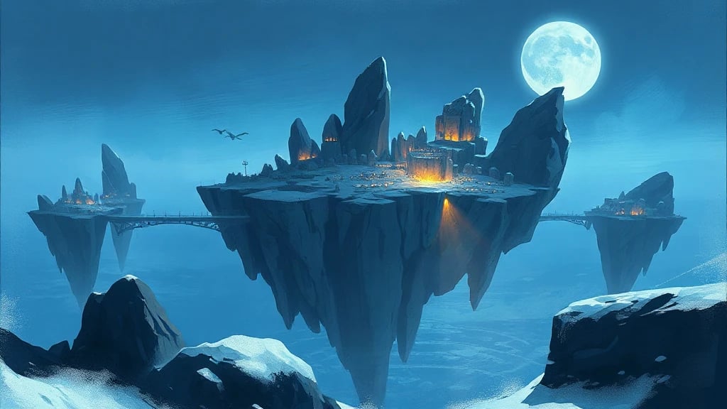 Floating Sky City Built On Painterly Sketch