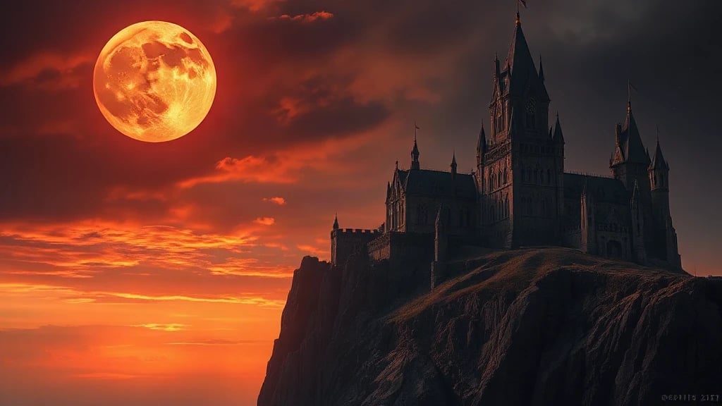 Gothic Vampire Castle On A Matte Painting