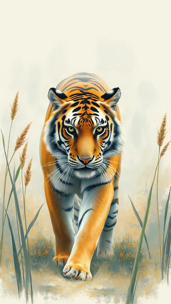 Tiger Walking Through Tall Pastel