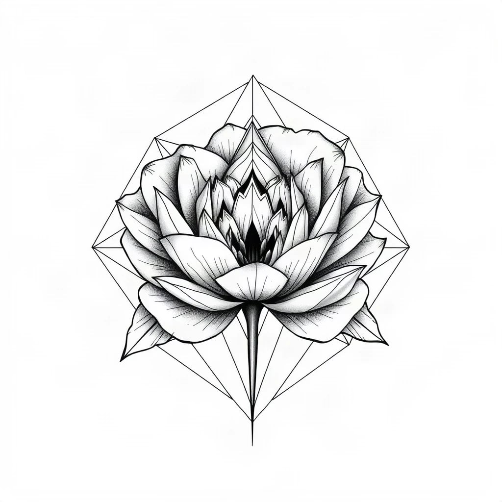 Geometric Peony Tattoo