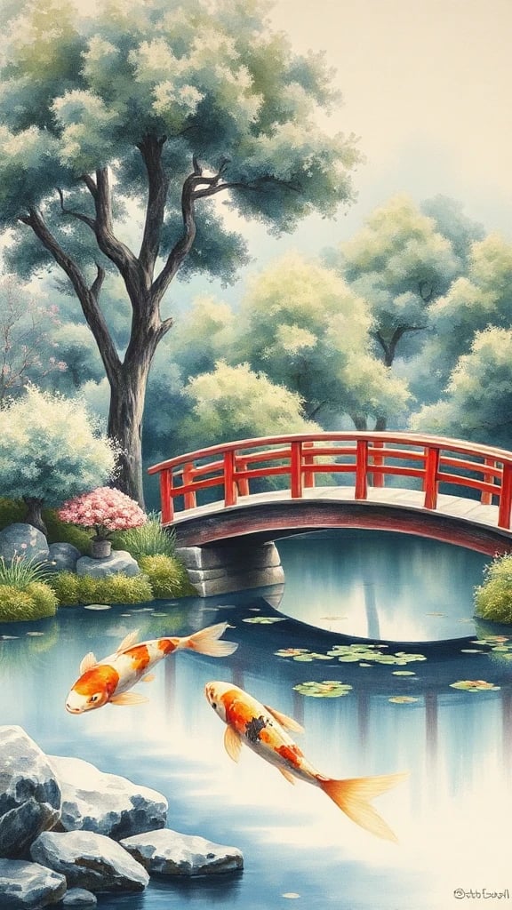 Japanese Garden With A Pastel