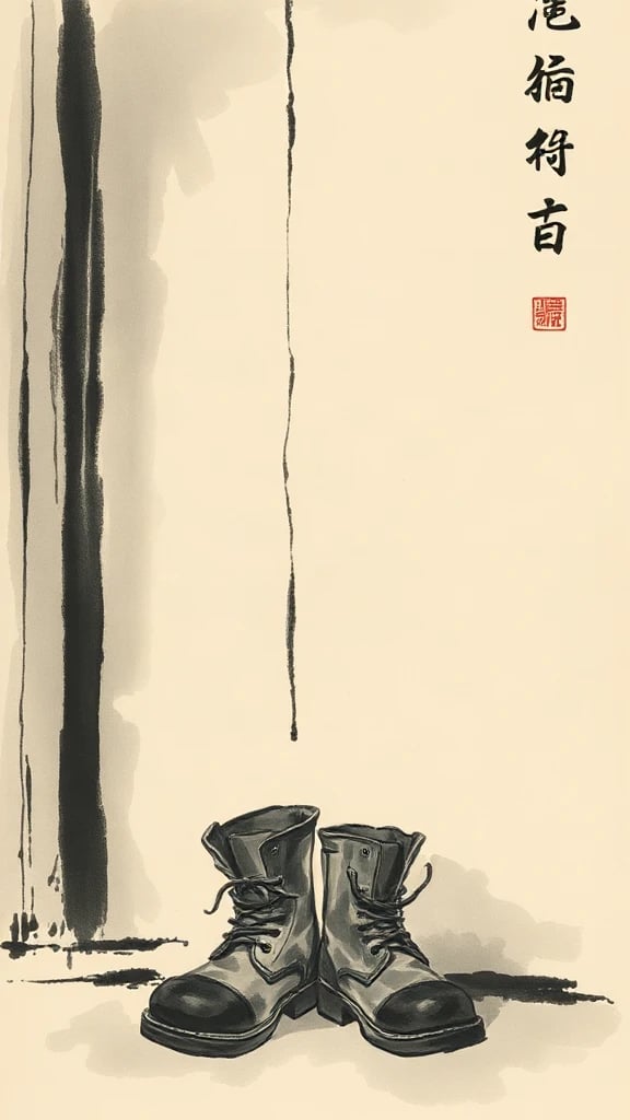 Pair Of Old Boots Chinese Ink