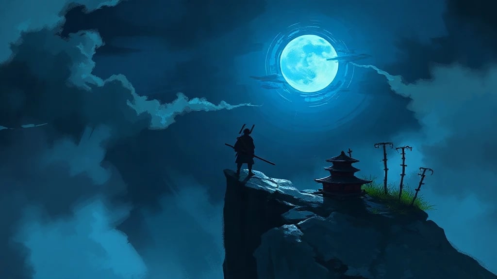Lone Samurai On A Cliff Painterly Sketch