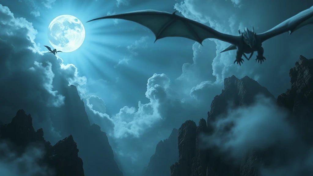 Dragon Rider Flying Through Canyon Matte Painting