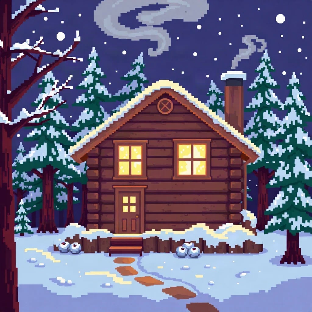 Pixel Art Cozy Cabin