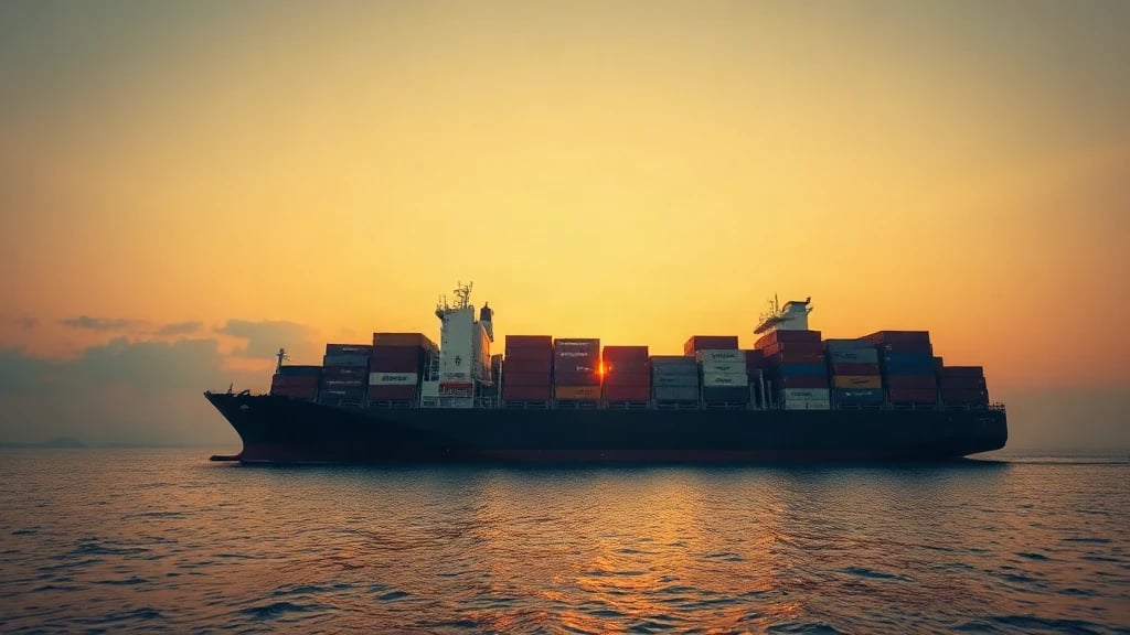 Cargo Ship at Sunset