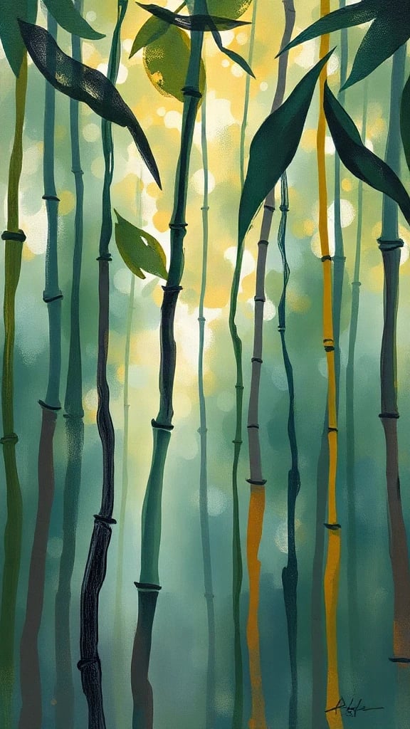Bamboo Forest In Morning Post-Impressionist
