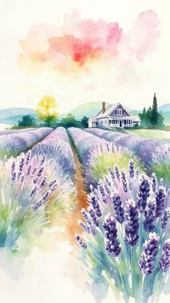 Lavender Field With A Watercolor