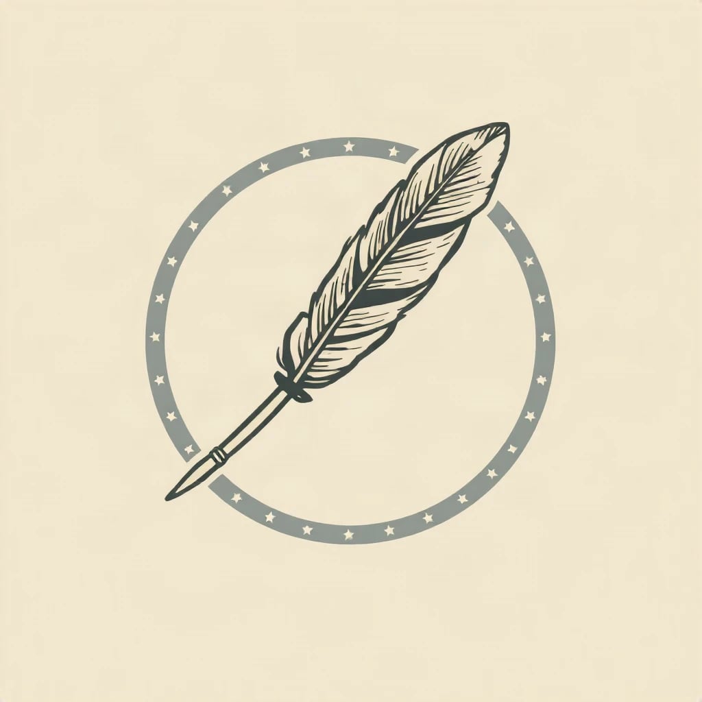 Retro Emblem Feather Pen Logo
