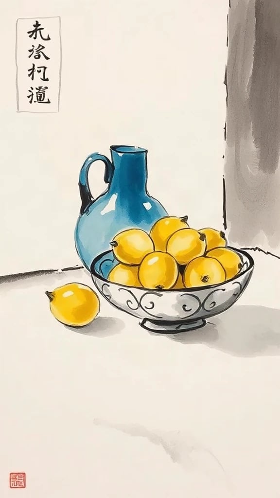 Bowl Of Lemons And Chinese Ink