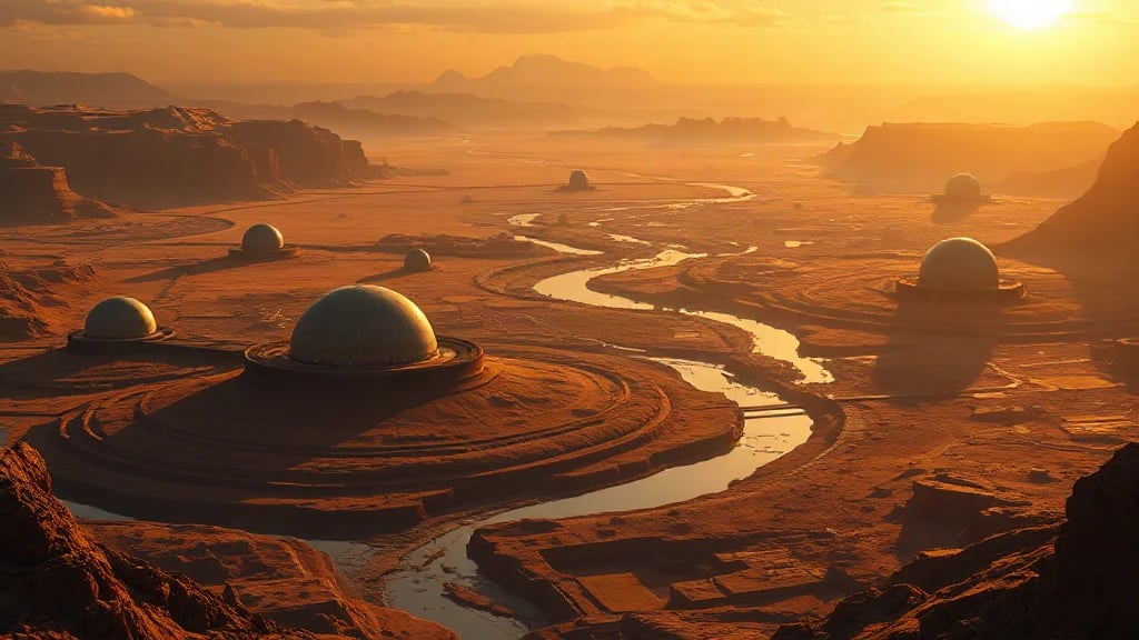 Terraformed Mars Valley With Domes Matte Painting