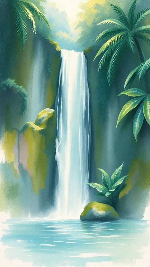 Waterfall In A Tropical Pastel