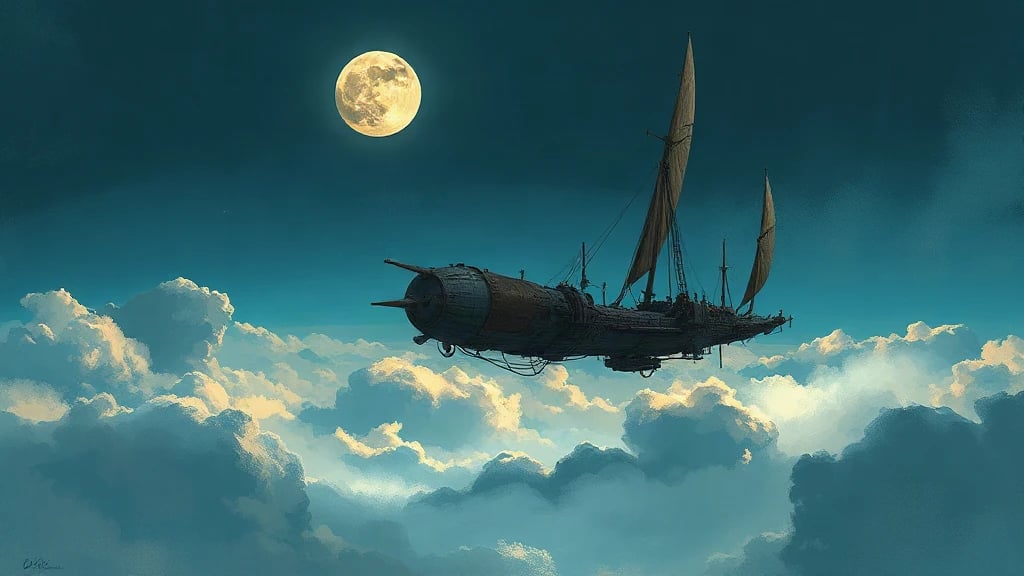 Steampunk Airship Port Above The Painterly Sketch