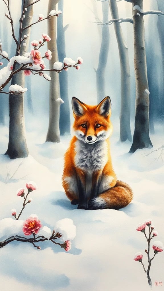 Fox In Snowy Woods Watercolor