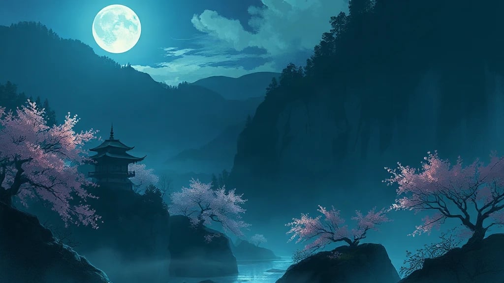 Hidden Valley With A Pagoda Painterly Sketch