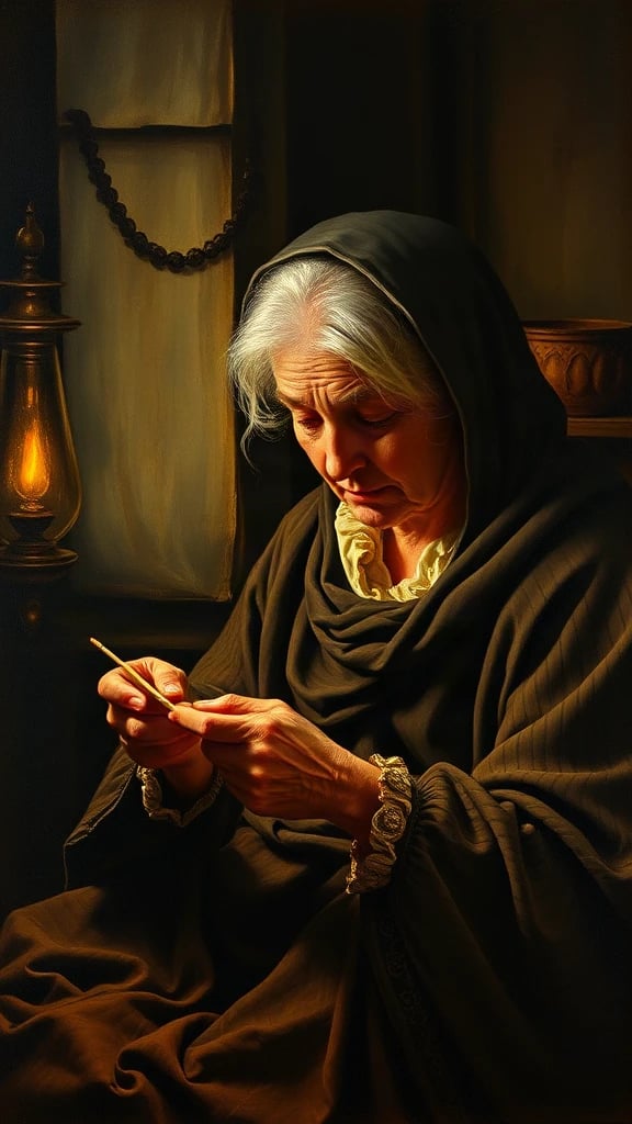 Elderly Woman Knitting By Renaissance