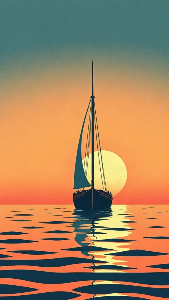 Sailboat On A Calm Ukiyo-e